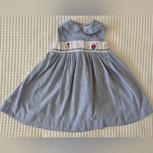 Vintage Betti Terrell Blue & White Striped Smocked Sailboat Nautical Girls Dress